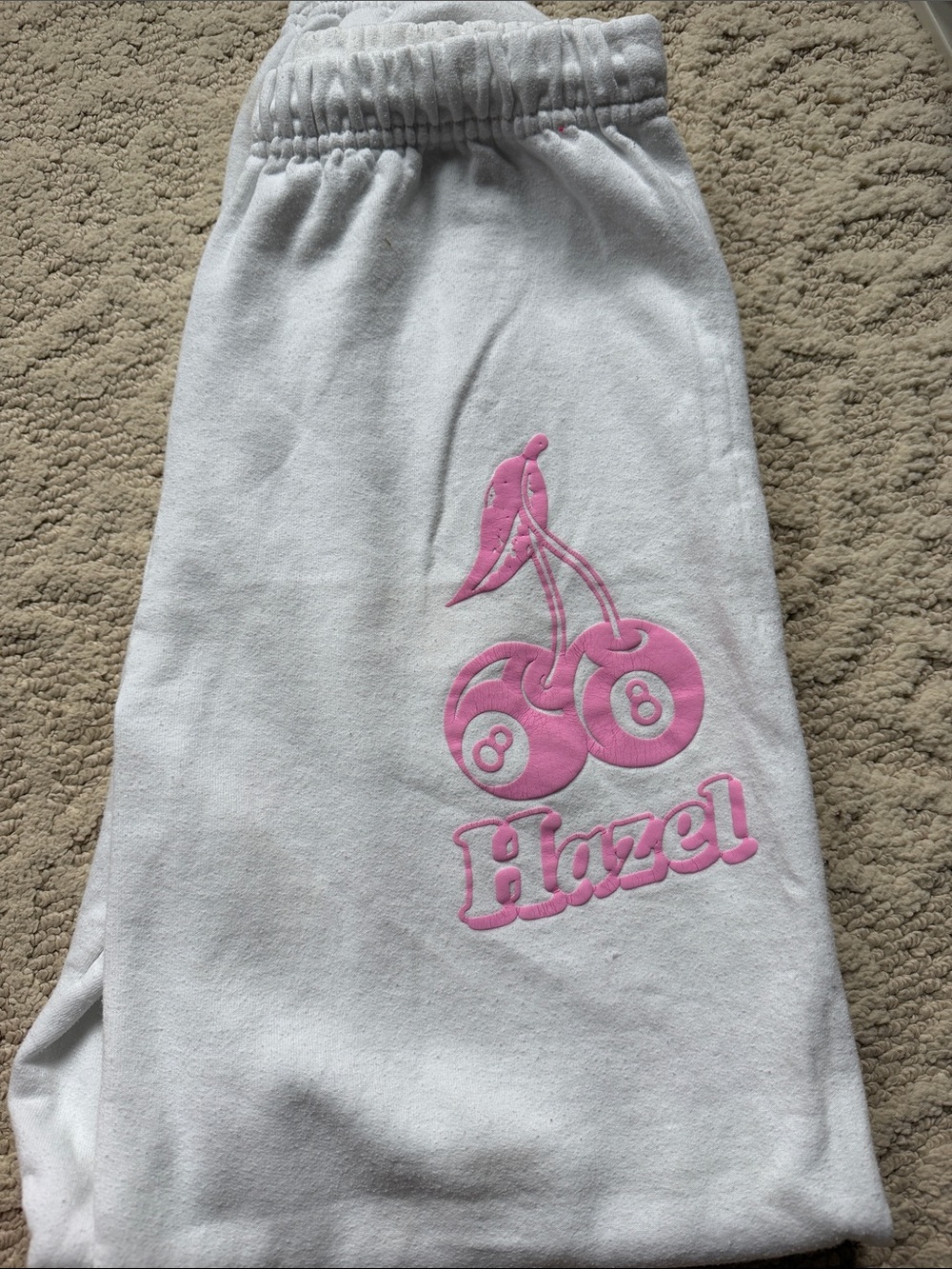 hazel White Sweatpants with Pink Cherry Graphic